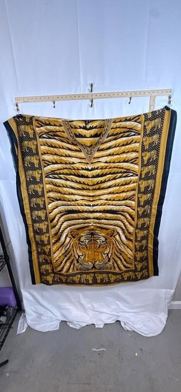 True Rock The African Scene Kaftan Dress Gold Tiger Face Free One Size Maxi OS